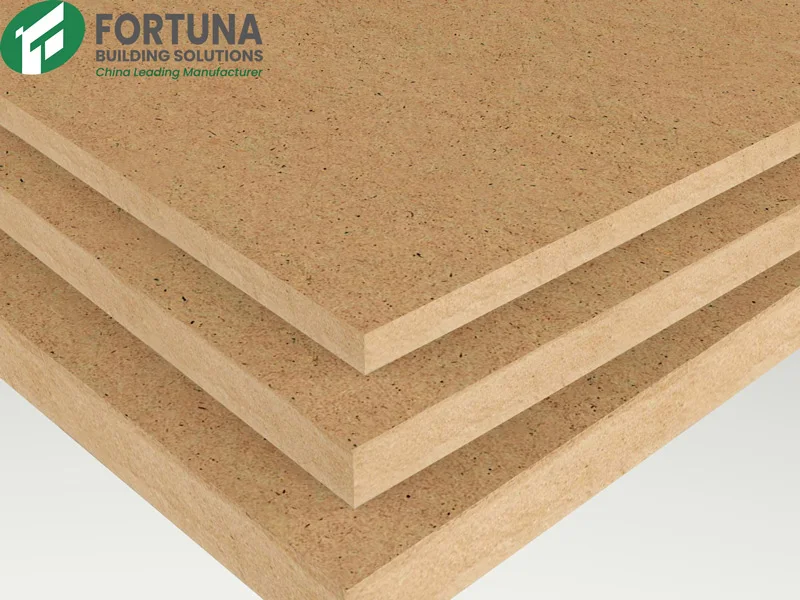 Close-up of MDF board showing its fine wood fiber core and uniform structure