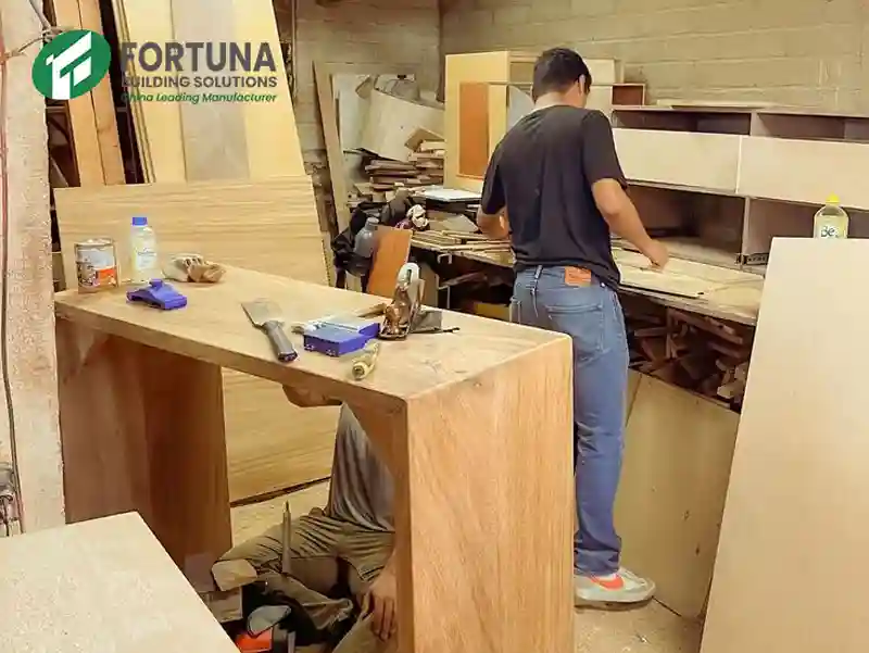 Custom furniture manufacturing using premium plain chipboard from Fortuna, a leading particle board manufacturer and wholesale supplier